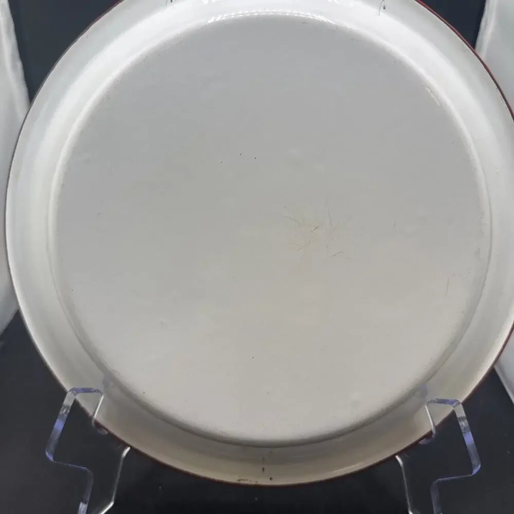Vintage White Red Rim Enamelware Dinner Plate Farmhouse Camp Rustic 9.5 Inches